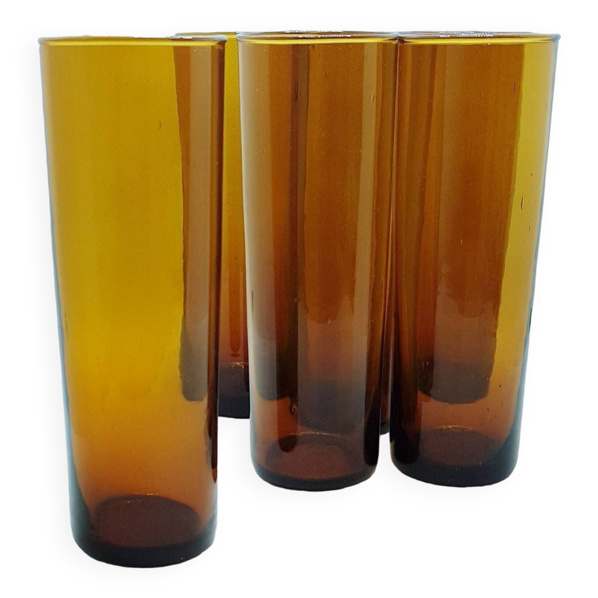 6 grands verres en ambre soufflé bouche