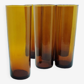 6 tall hand-blown amber glasses