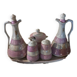 table server oil, vinegar, mustard, salt and pepper shakers with tray