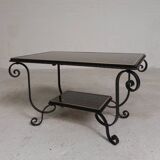 Table basse vintage avec 2 plateaux en verre avec impression des années 50