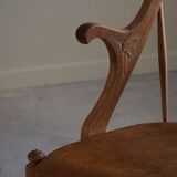 Danish high-back armchair in solid oak with leather cushion, mid-century, 1950s.