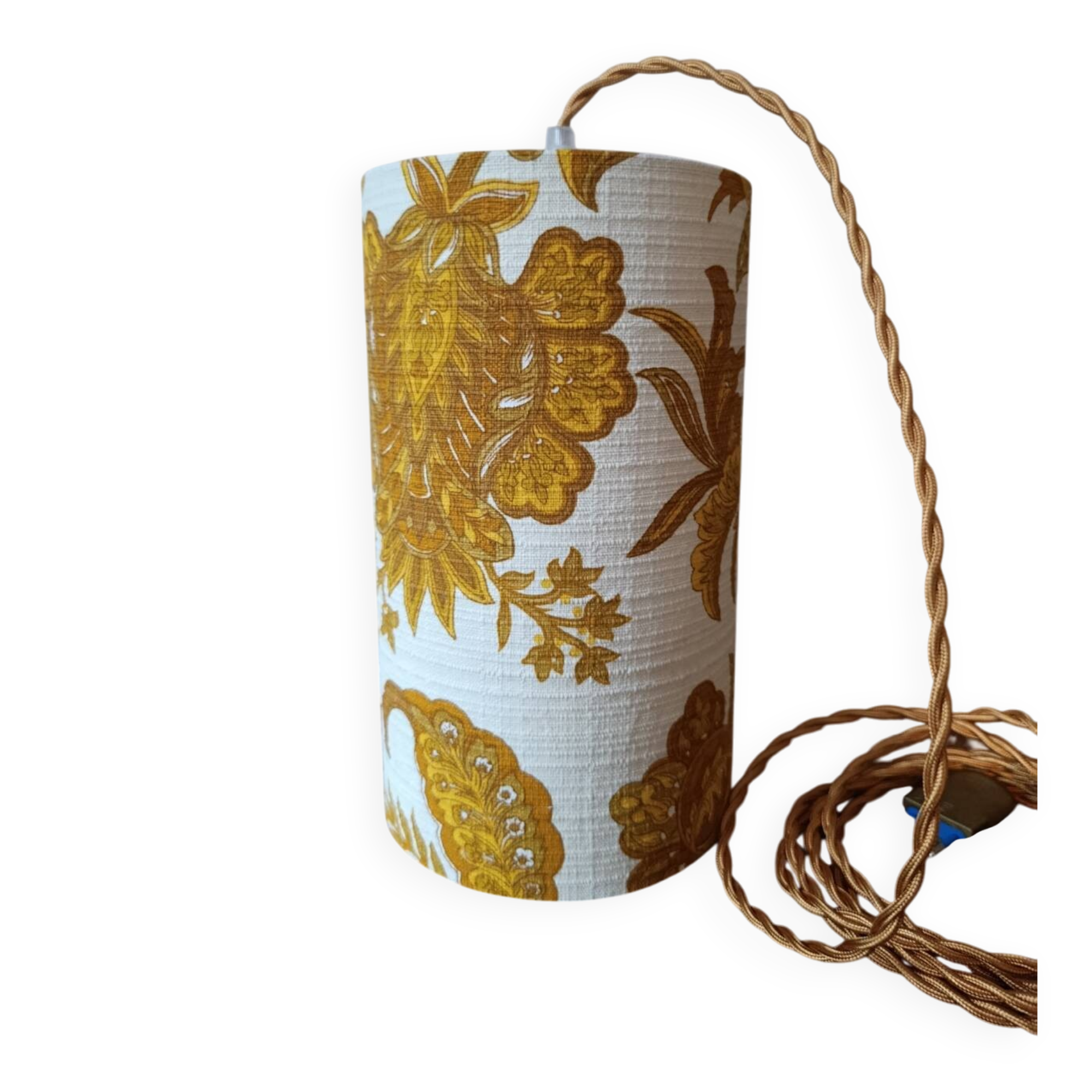 Suspension, nomadic fabric lampshade in vintage yellow floral.