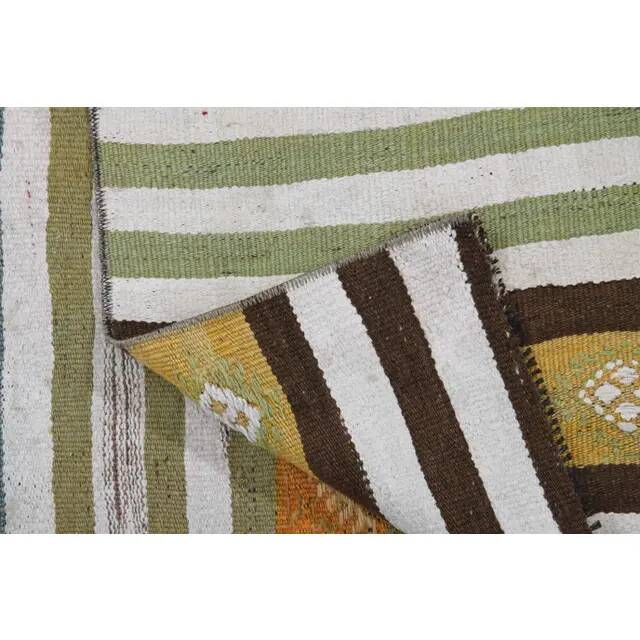 1970s Vintage Turkish Hand-Knotted Wool Cotton Green Runner Rug 139x323