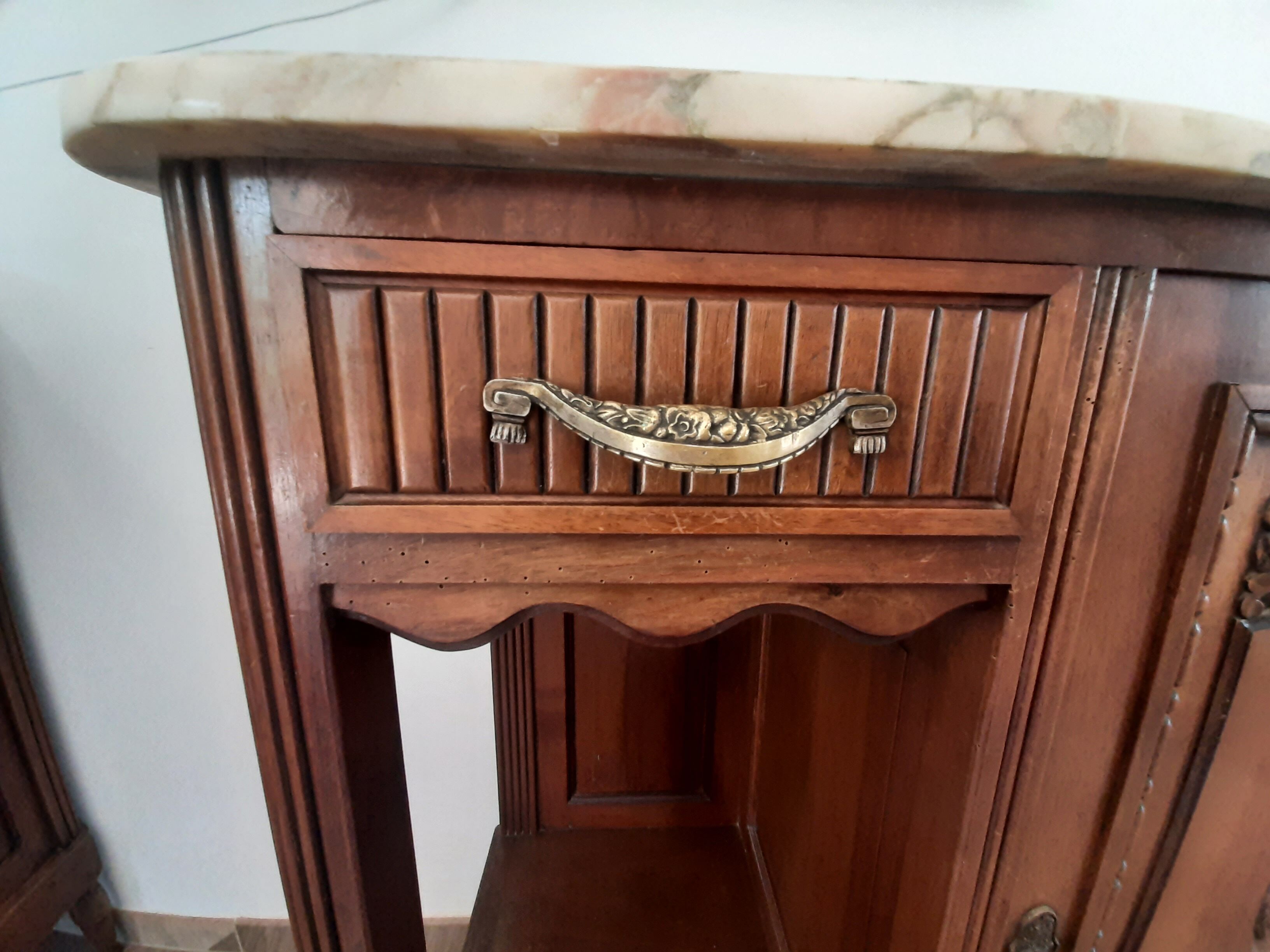 Sideboard - 1920 - art deco - 1 door - 2 drawers - gray marble top