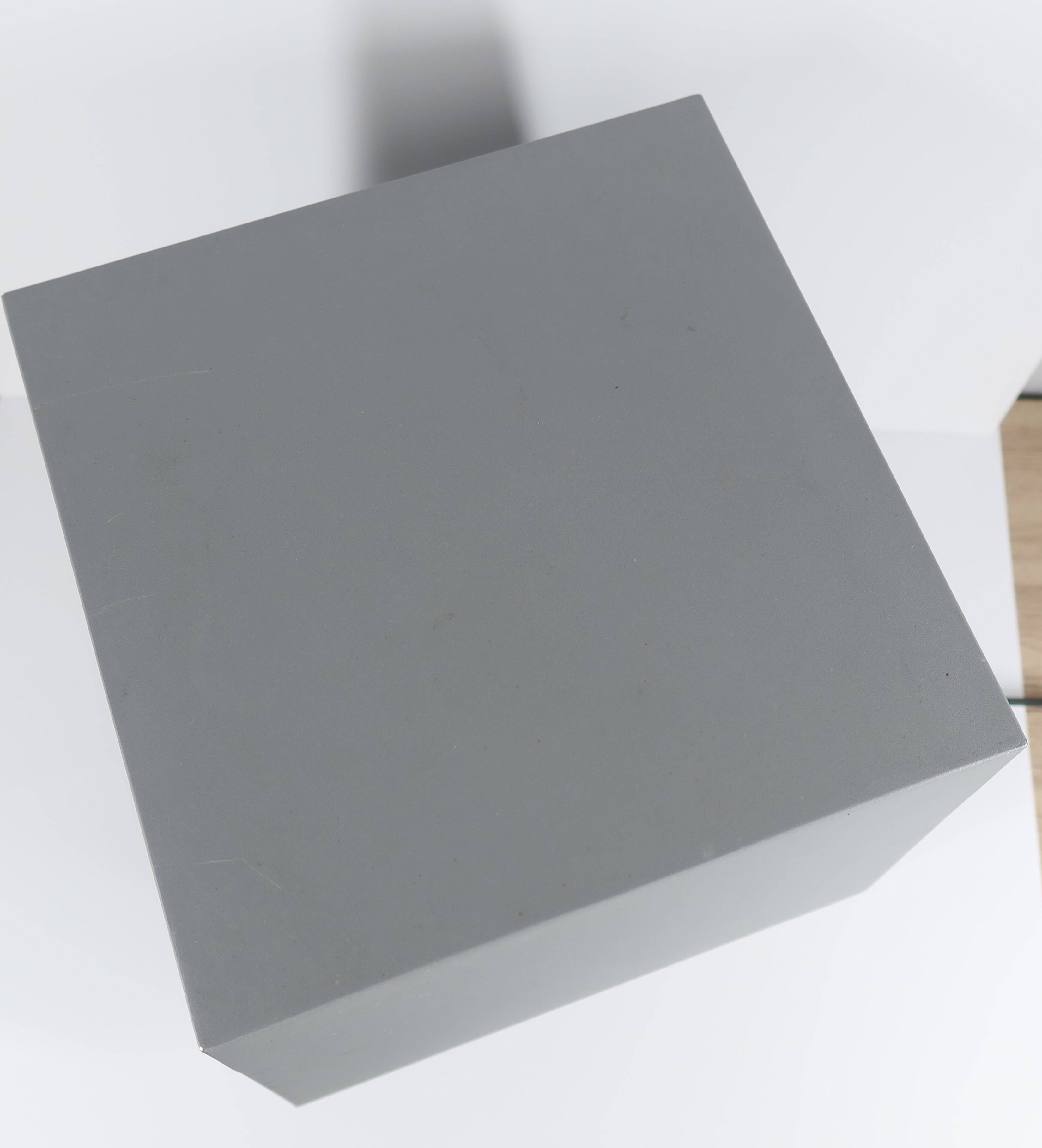 Grey metal cubic design lamp, coloured filters and Japanese signature.