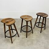 3 brutalist bar stools in Scandinavian style from the 60s