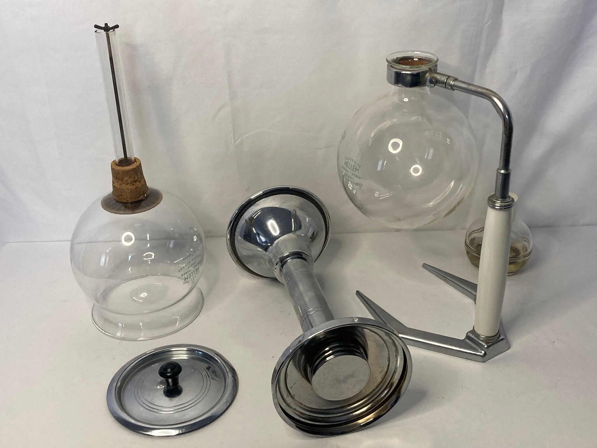 Vintage glass coffee maker pyrex chrome 8 cups Hellem circa 1950