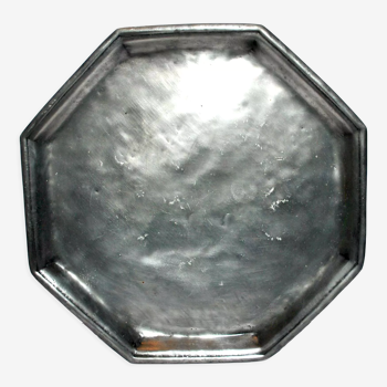Vintage octagonal silverware top "Etain d'art Ervé" 33.5cm