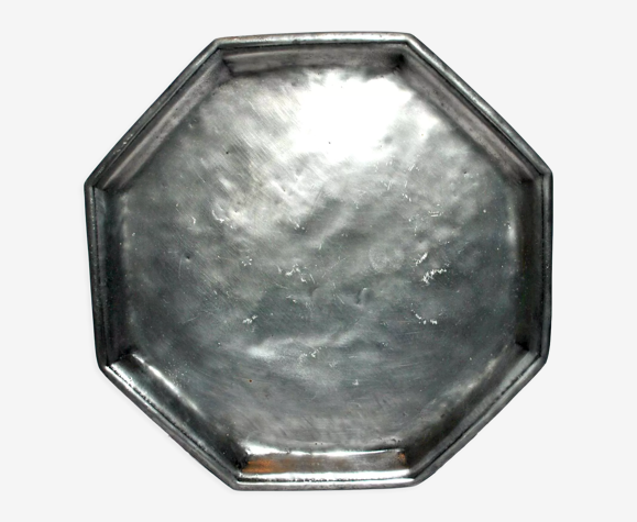 Vintage octagonal silverware top "Etain d'art Ervé" 33.5cm