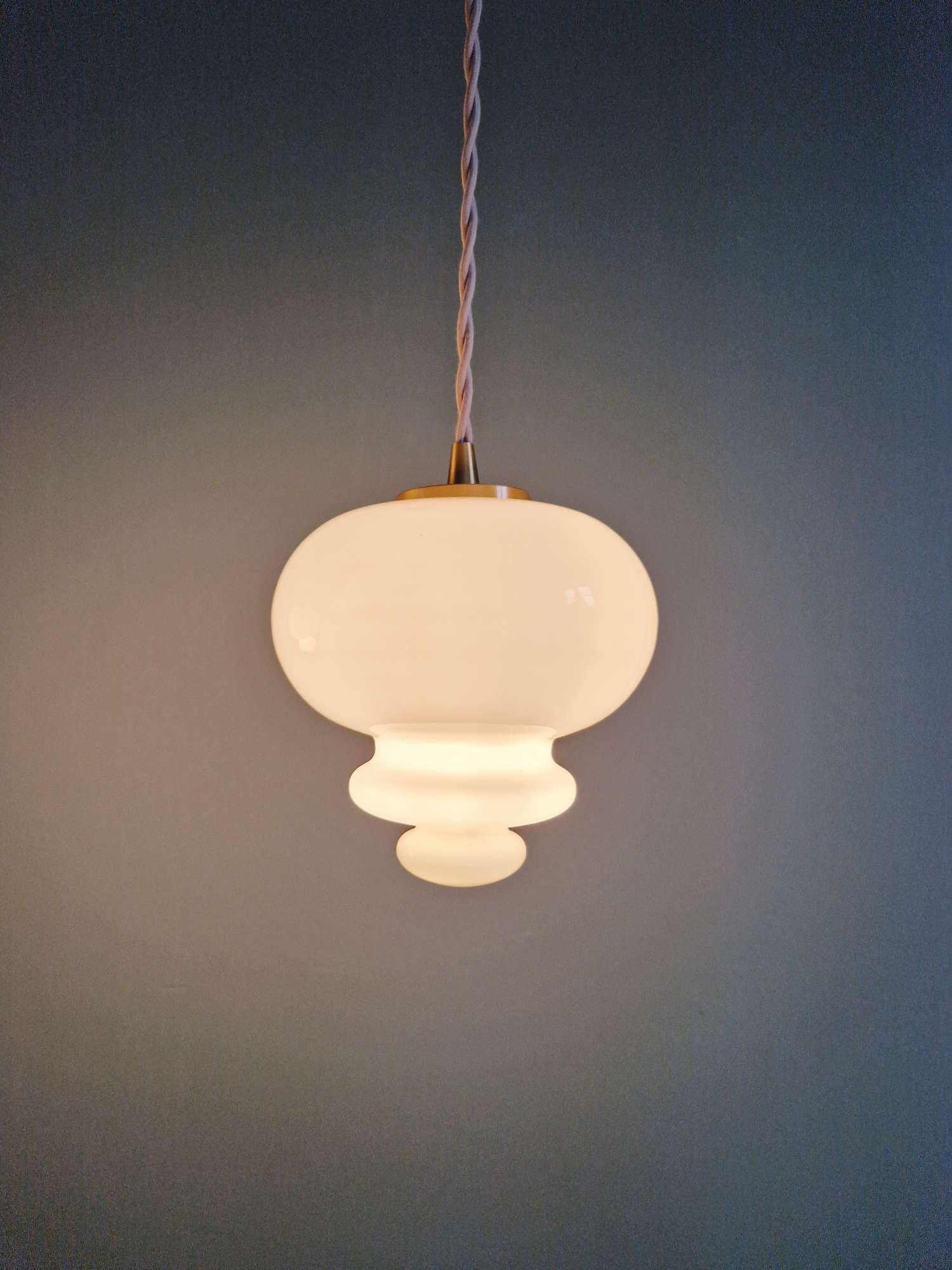 Scandinavian pendant light in white opaline (2 available), 1960
