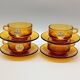 4 TASSES et SOUCOUPES verre Duralex couleur ambre France vintage