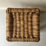 Solid oak stool with woven hemp seat by Audoux Minnet.