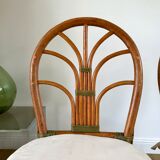 Set of 3 rattan / bamboo chairs with cushions years 1960-1970