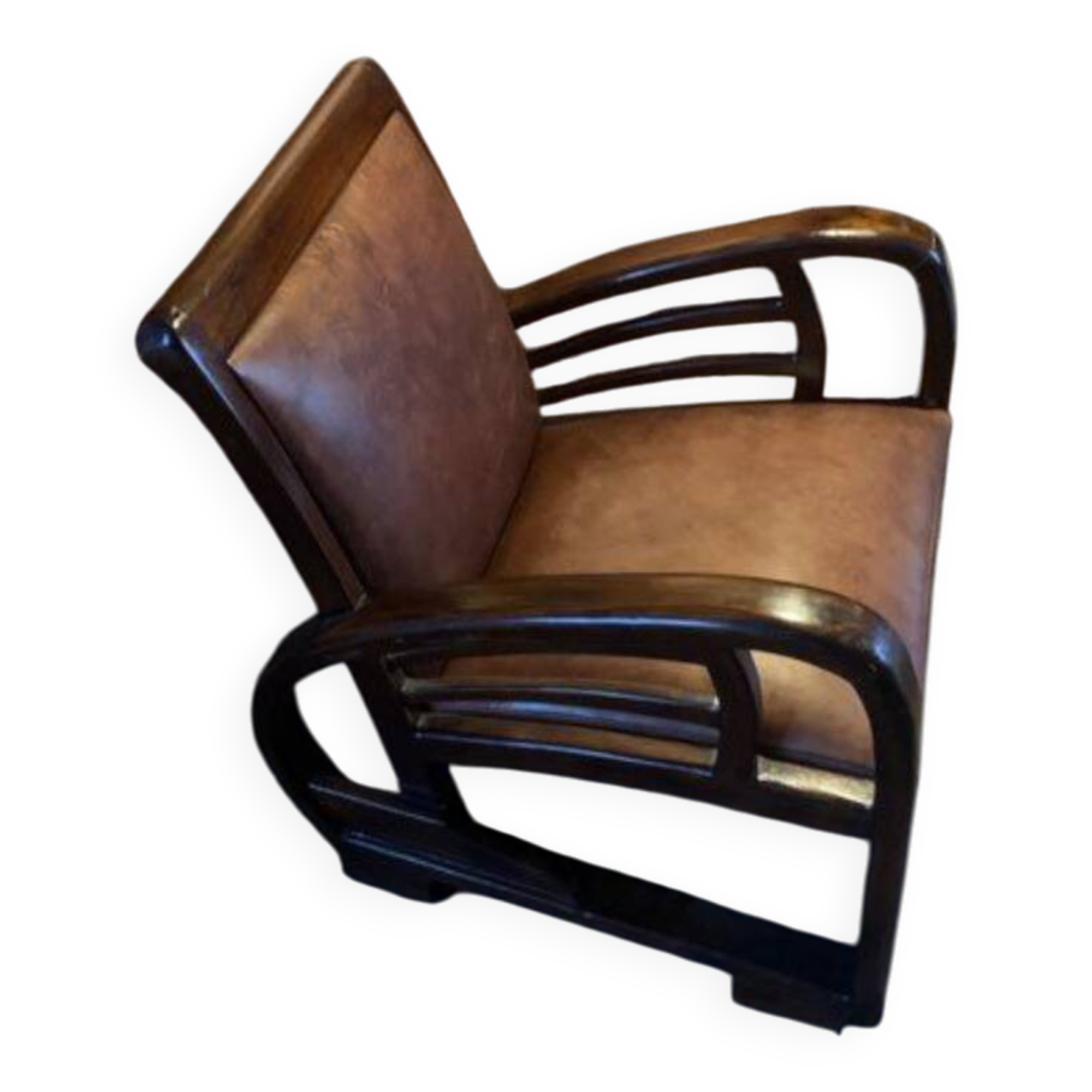 Faiteuil vintage cuir et teck année 60