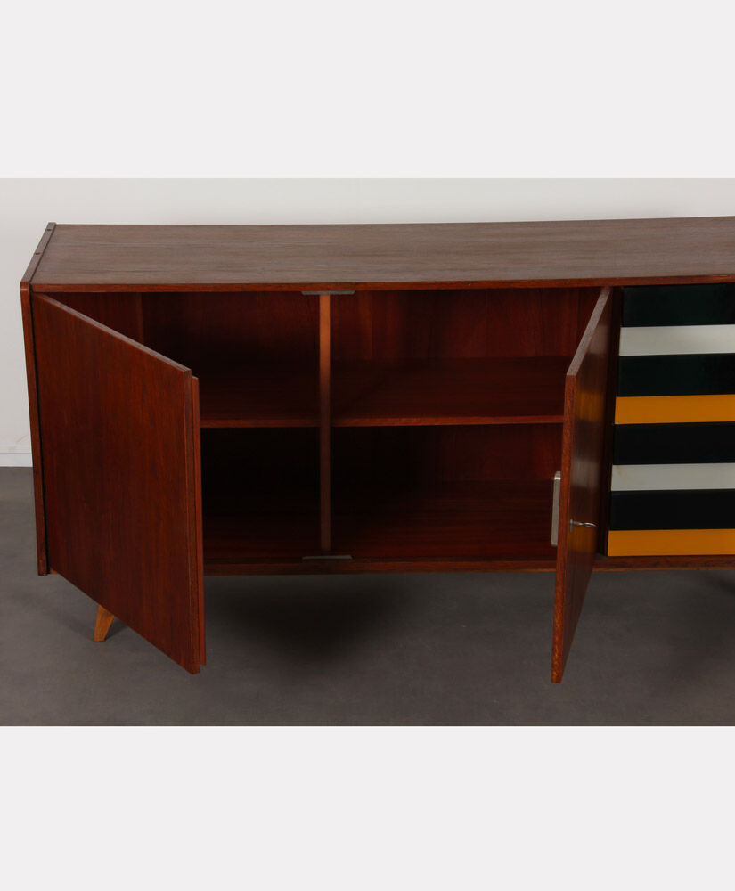 Oak sirdeboard with yellow and black drawers by Jiri Jiroutek, 1960