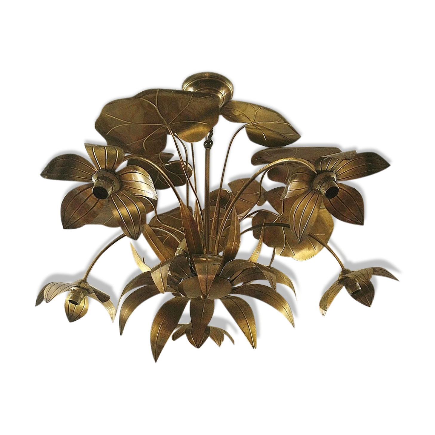 Chandelier, 10 light lights, water lily, brass
