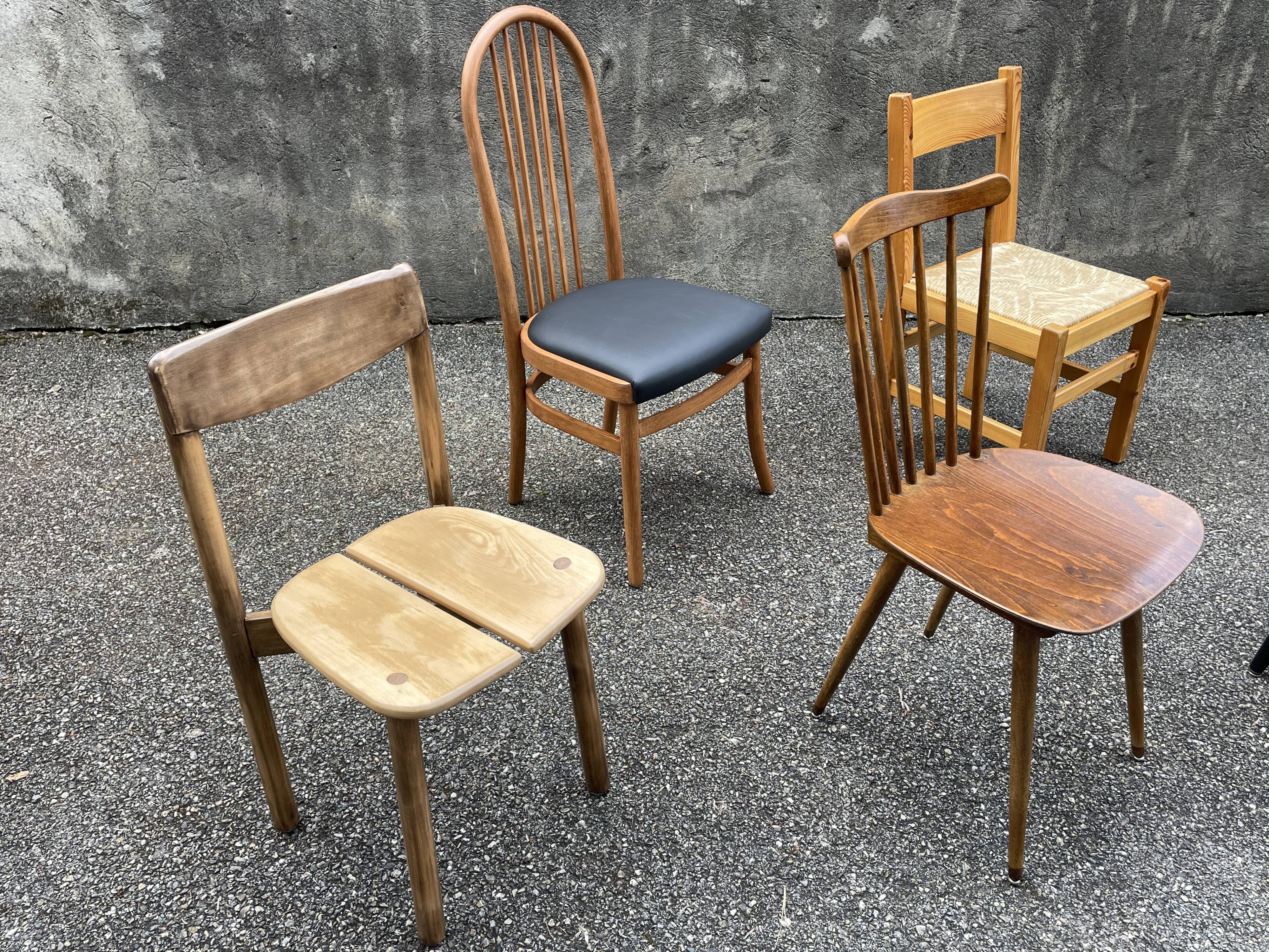Series of 6 mismatched vintage chairs