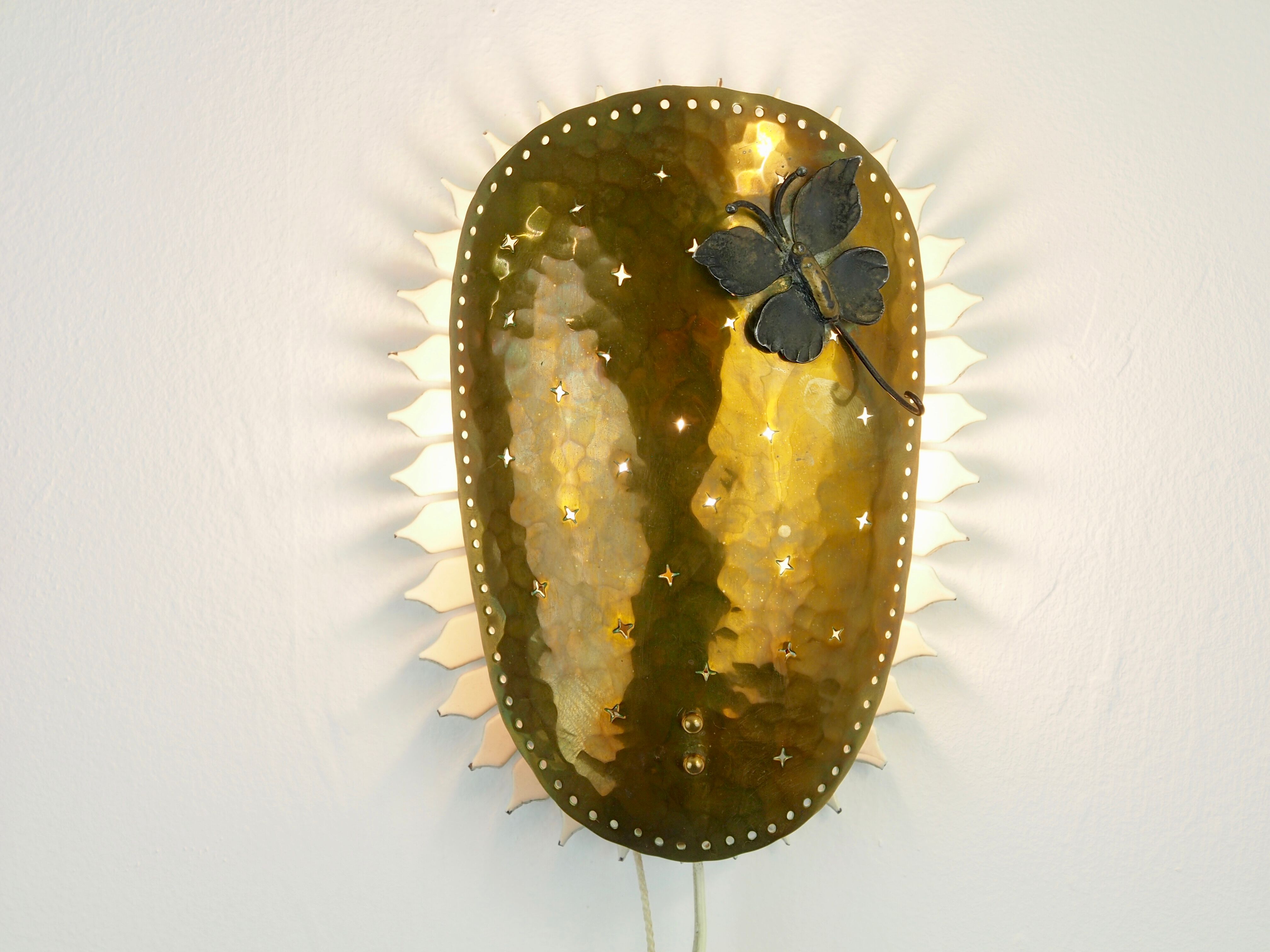 Vintage mid century brass sconce with butterfly