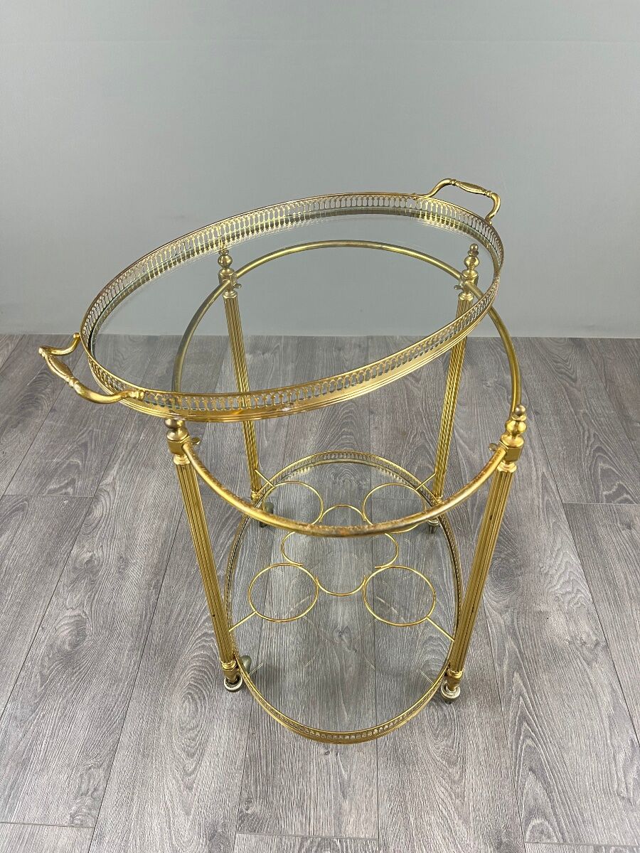 Rolling Table Cart in Brass and Glass, 20th Century