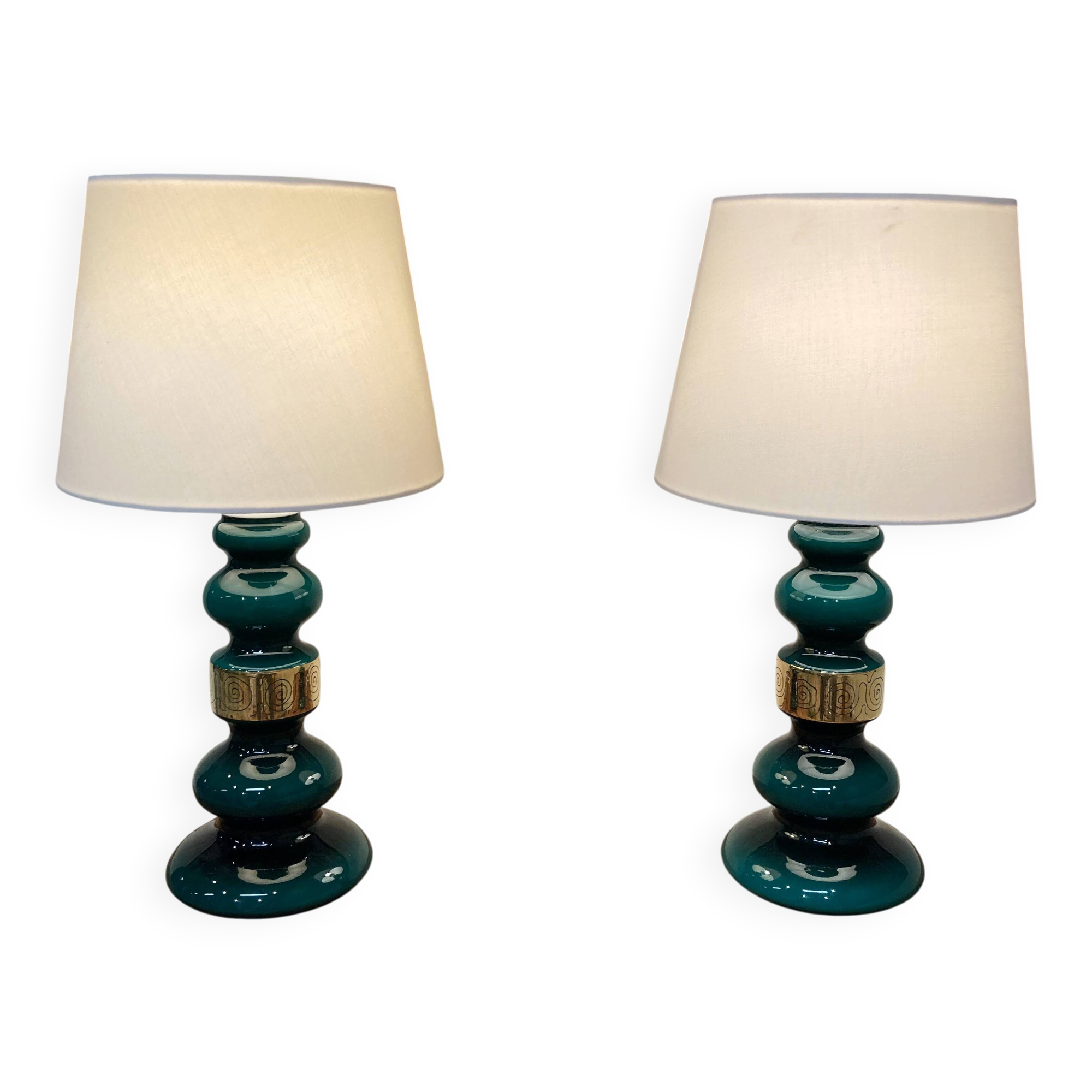 Paire de grandes lampes verre design scandinave 1950.