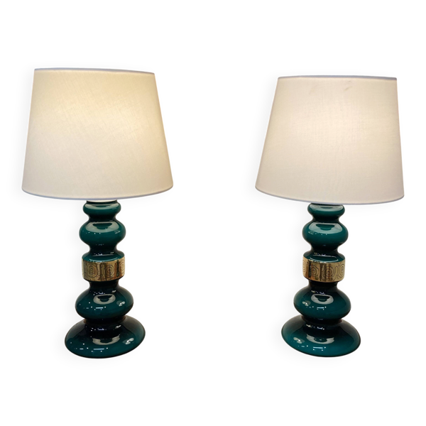 Paire de grandes lampes verre design scandinave 1950.
