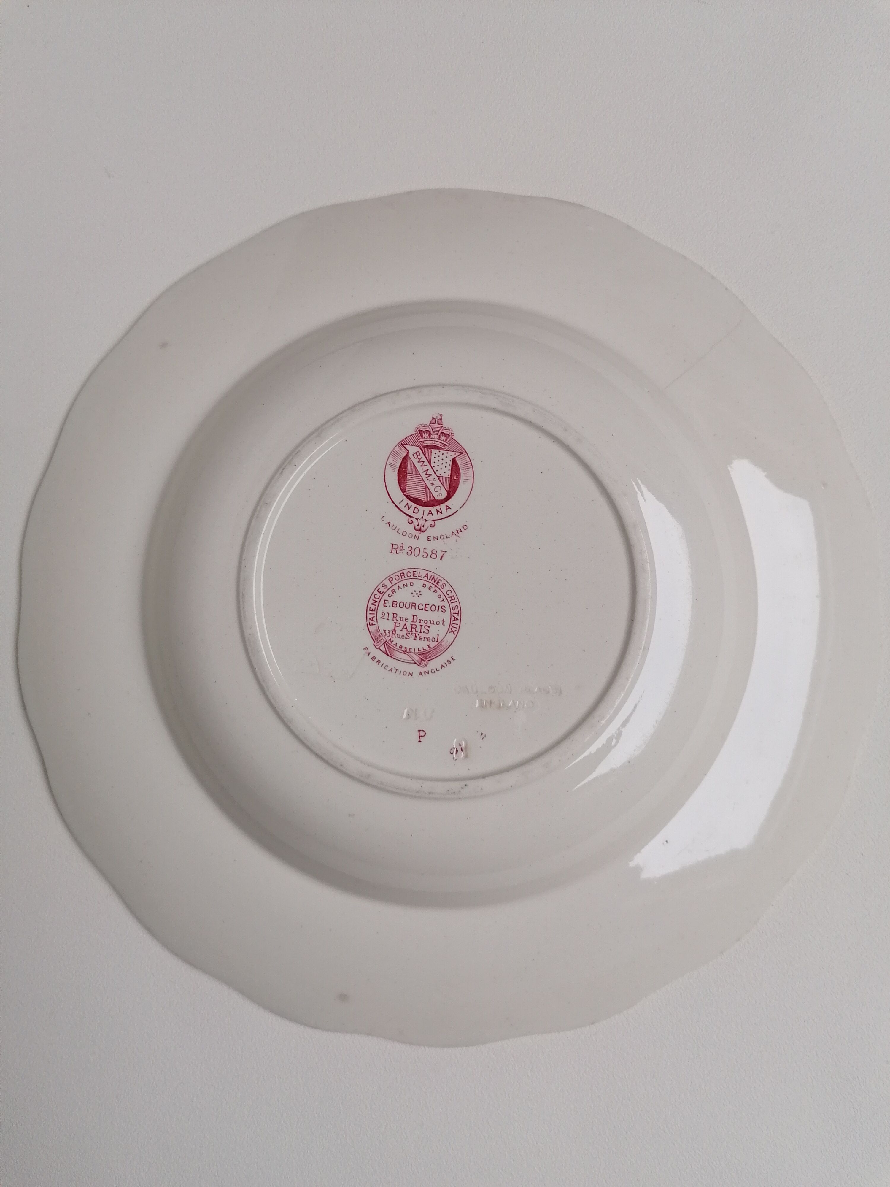 6 hollow plates English earthenware Cauldon England from the great depot E. Bourgeois