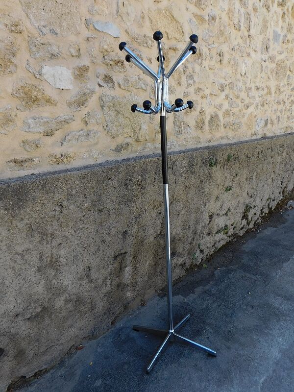 Standing coat rack in metal chrome 1950