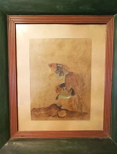 Mixed Technique - Fish - Silvio Polloni (Florence 1888-1972) Frame in Wood