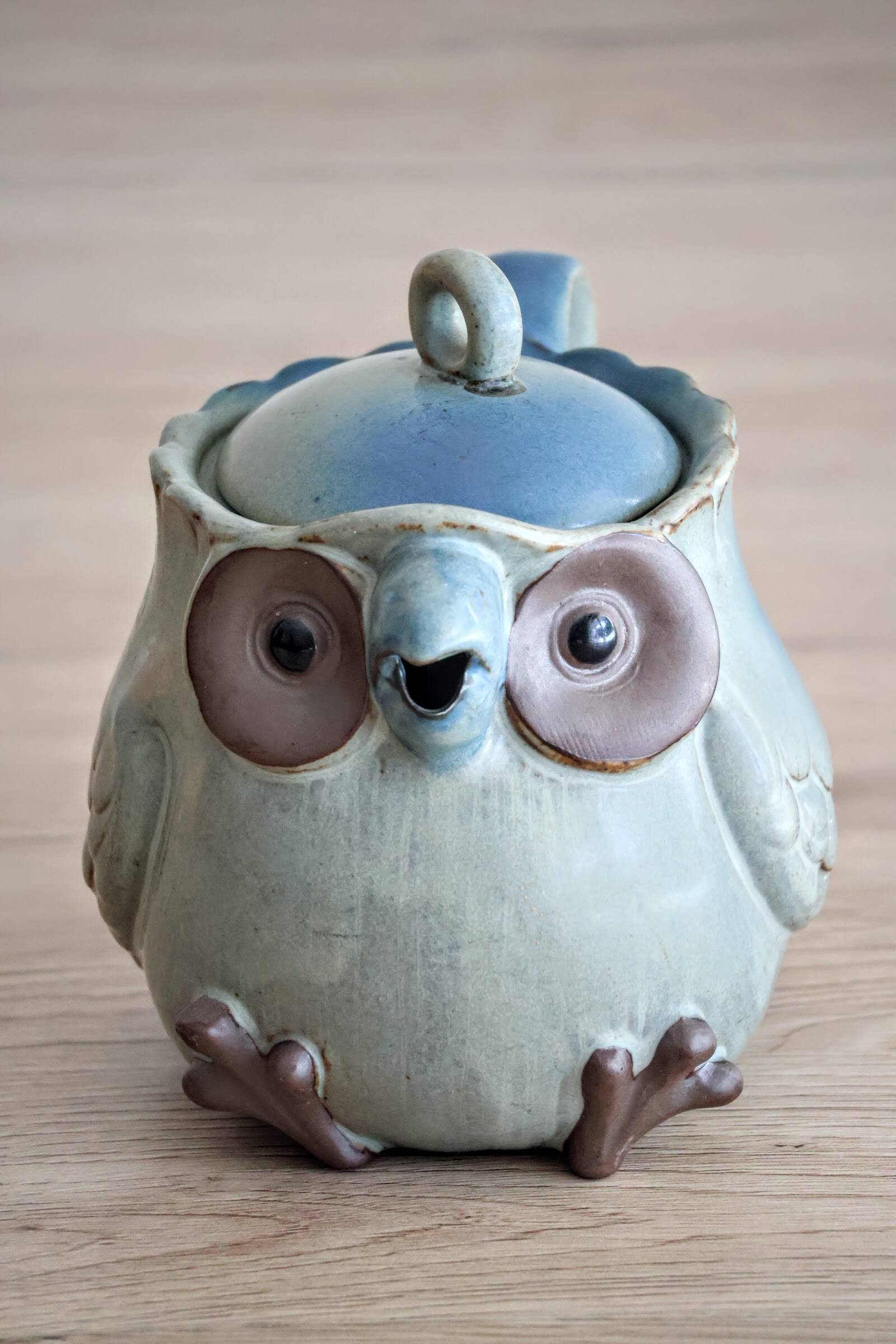 Japanese owl teapot in vintage stoneware