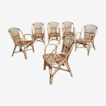 Set of 6 Pierre Hardy rattan armchairs
