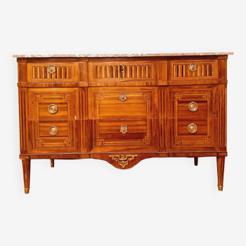 Louis XVI chest of drawers in 19th century veneer marquetry