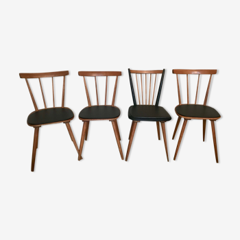 Lot de 4 chaises à barreaux et pieds compas 1960