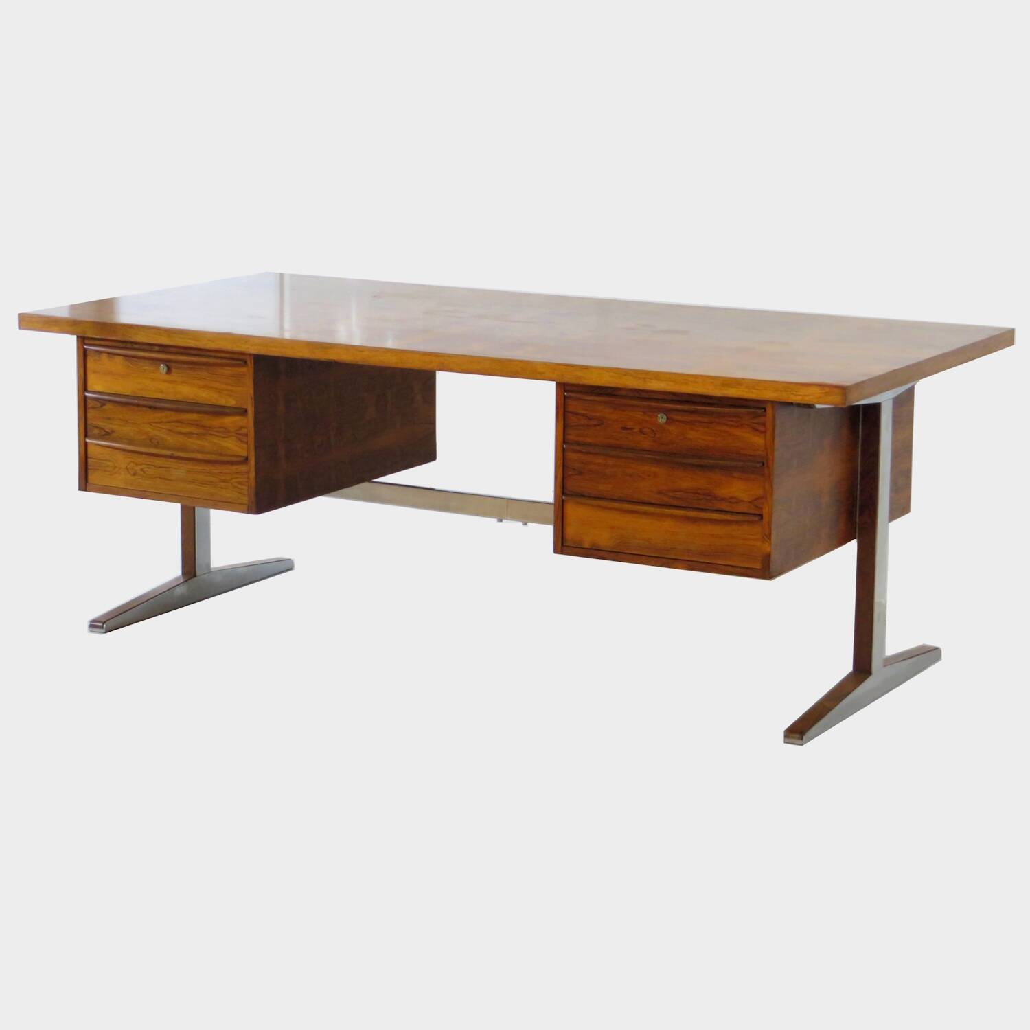 XL Mid century executive writing desk in rosewood & metal, 1960s