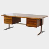 XL Mid century executive writing desk in rosewood & metal, 1960s