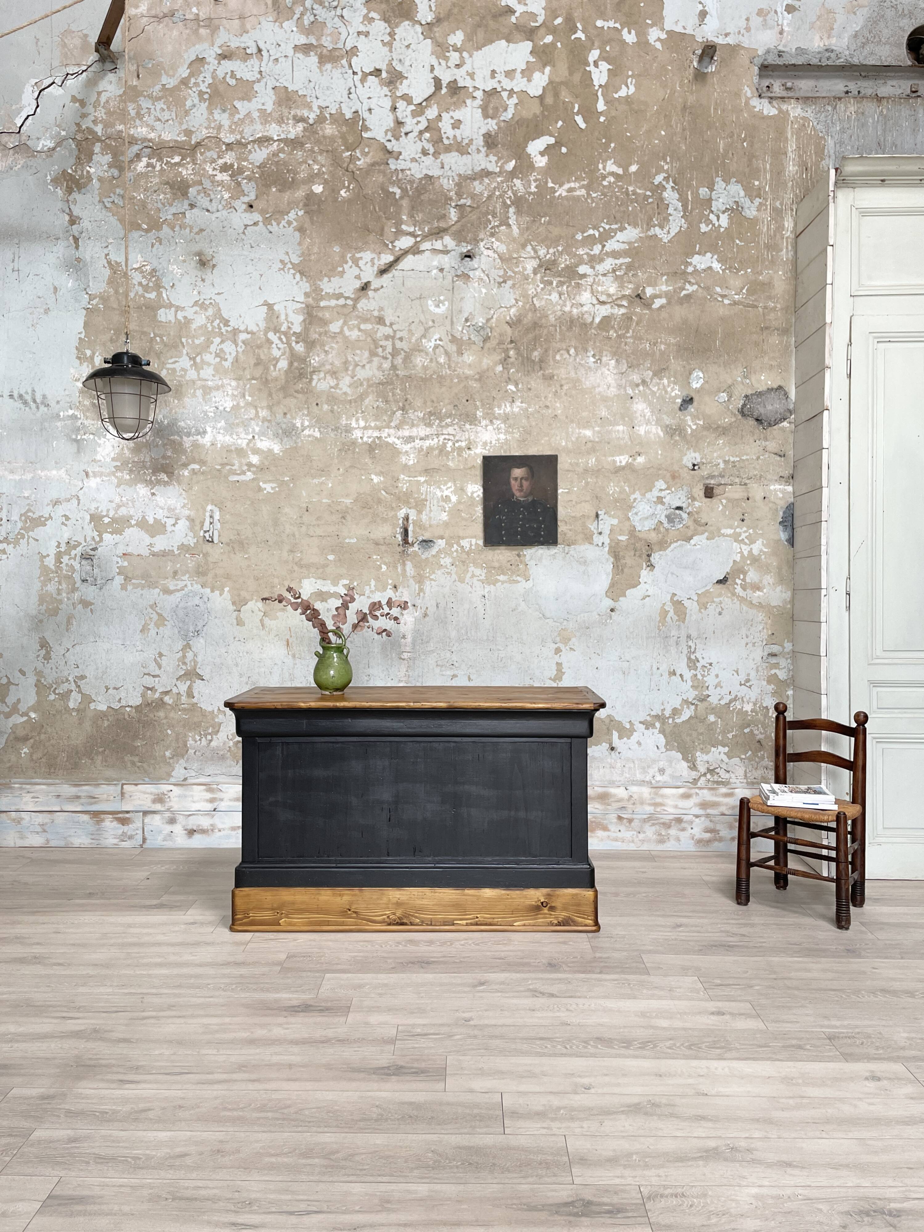 Solid wood box counter.