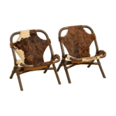 Pair of bamboo and leather armchairs by Rohe Noordwolde 60's