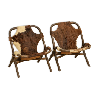 Paire de fauteuils bambou et cuir par Rohe Noordwolde 60's