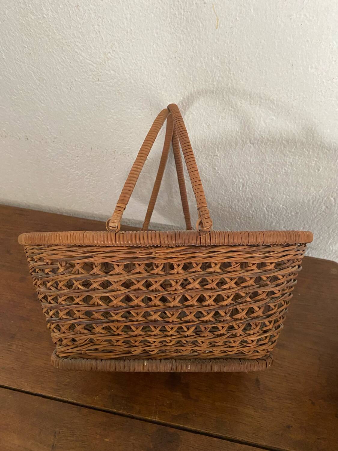 Old baskets and woven wicker basket.