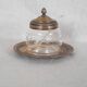 Engraved glass sugar bowl and silver-plated metal