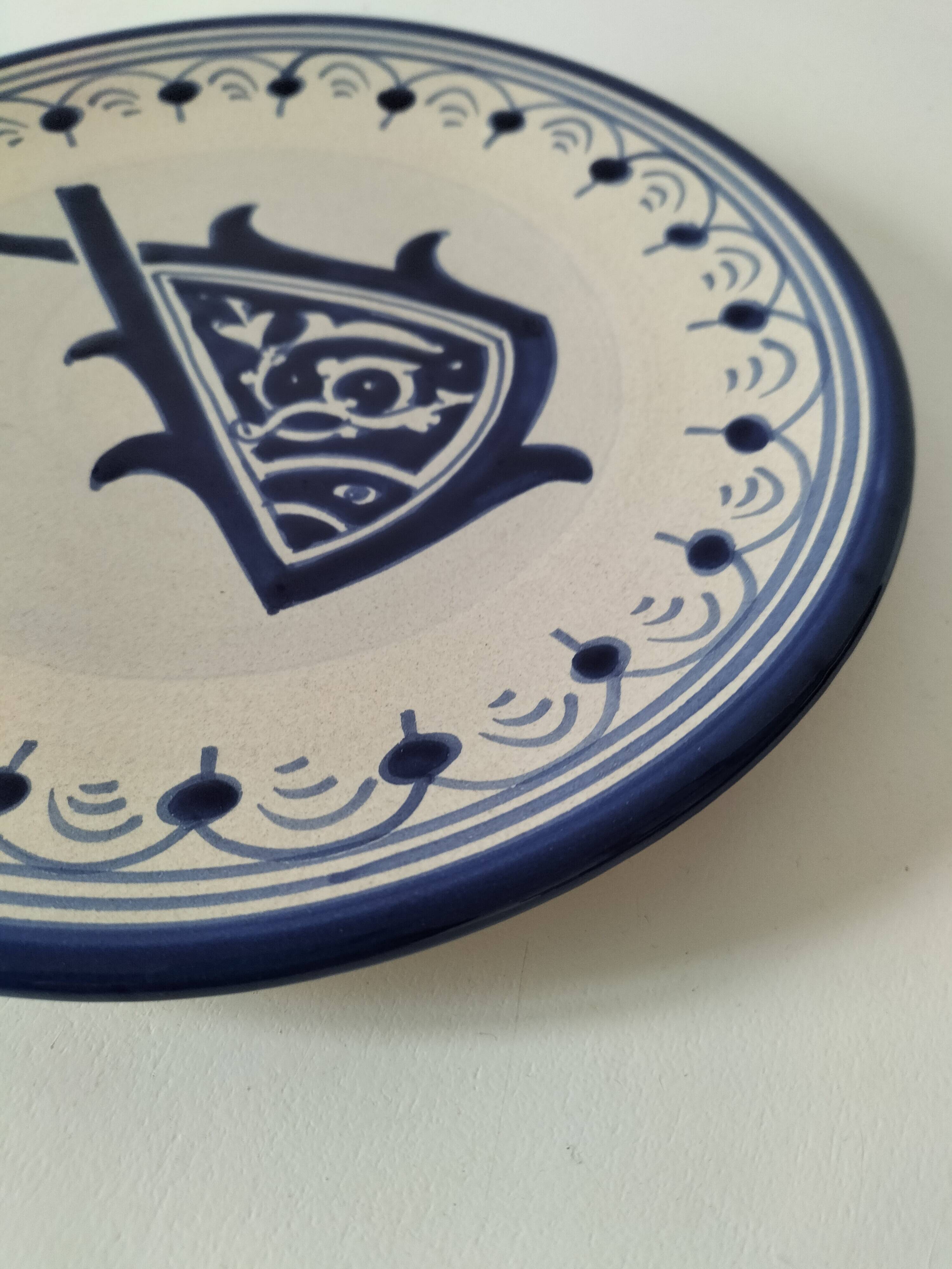 Blue and beige ceramic plate in the Nabeul style, 1970s