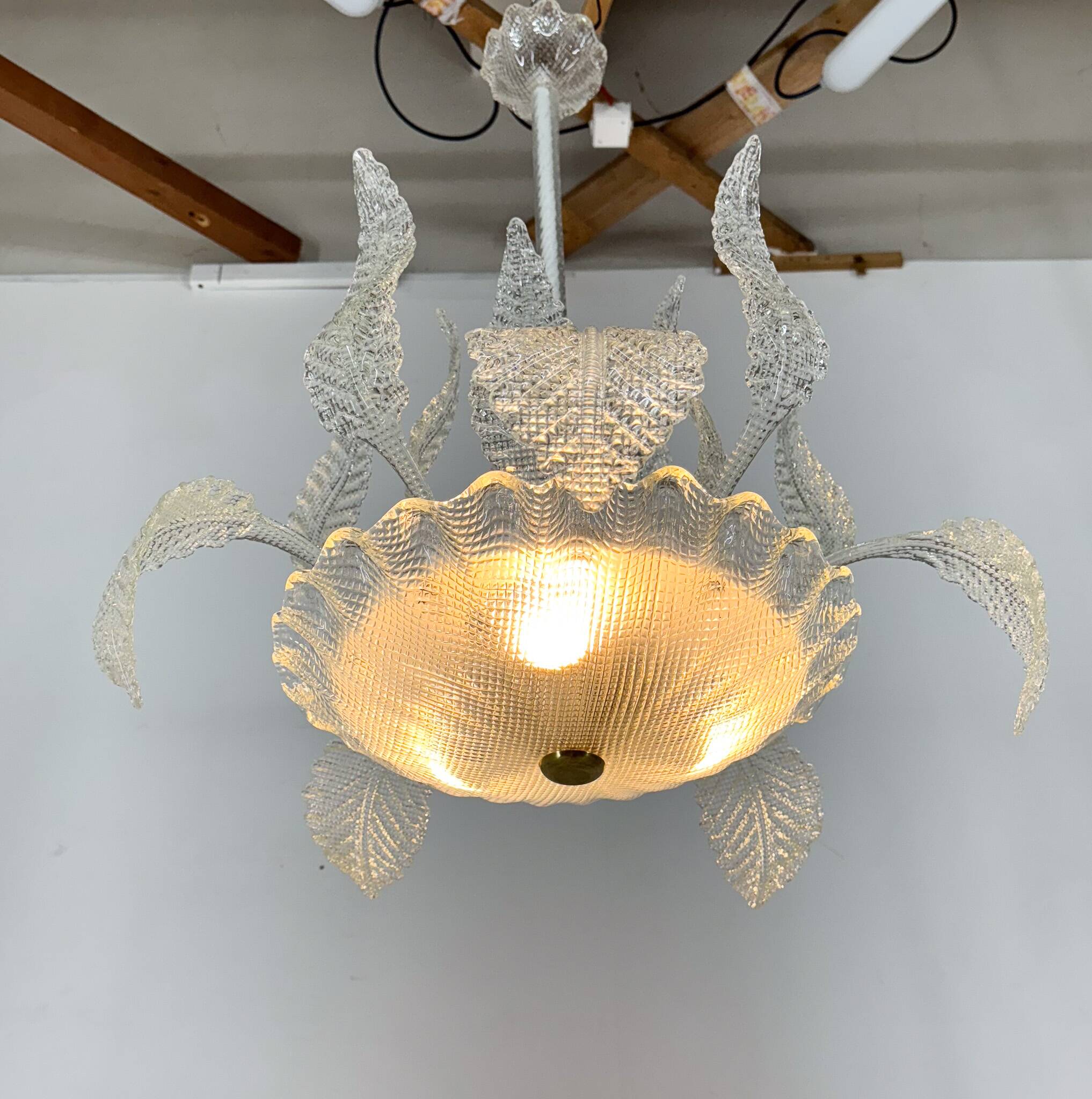 1950's Barovier & Toso Murano Glass and Brass Chandelier