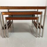 3 Fristho Dutch Design Nesting Tables with Smokey Glass Top Wenge Frame 60s