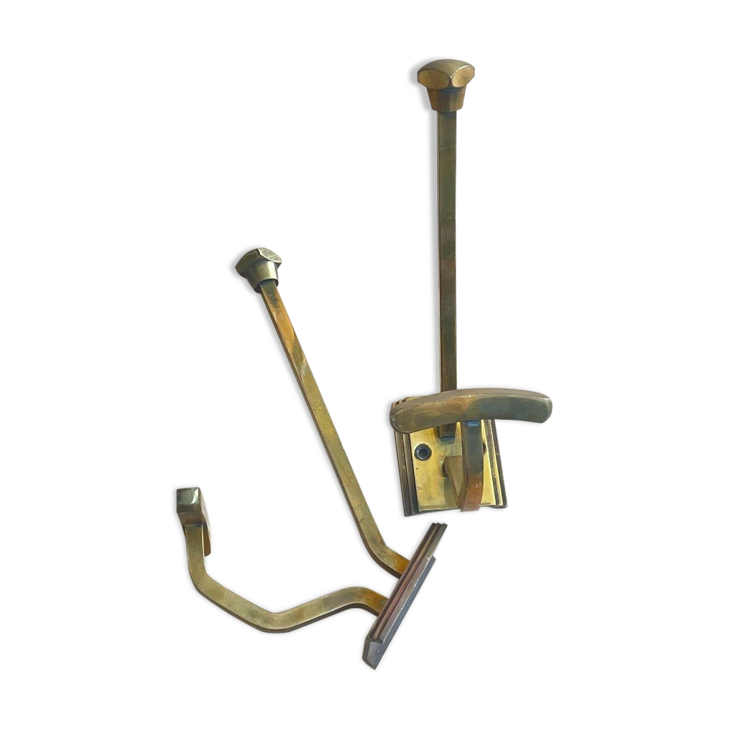 Pair of old brass hook metal gold art deco coat holder