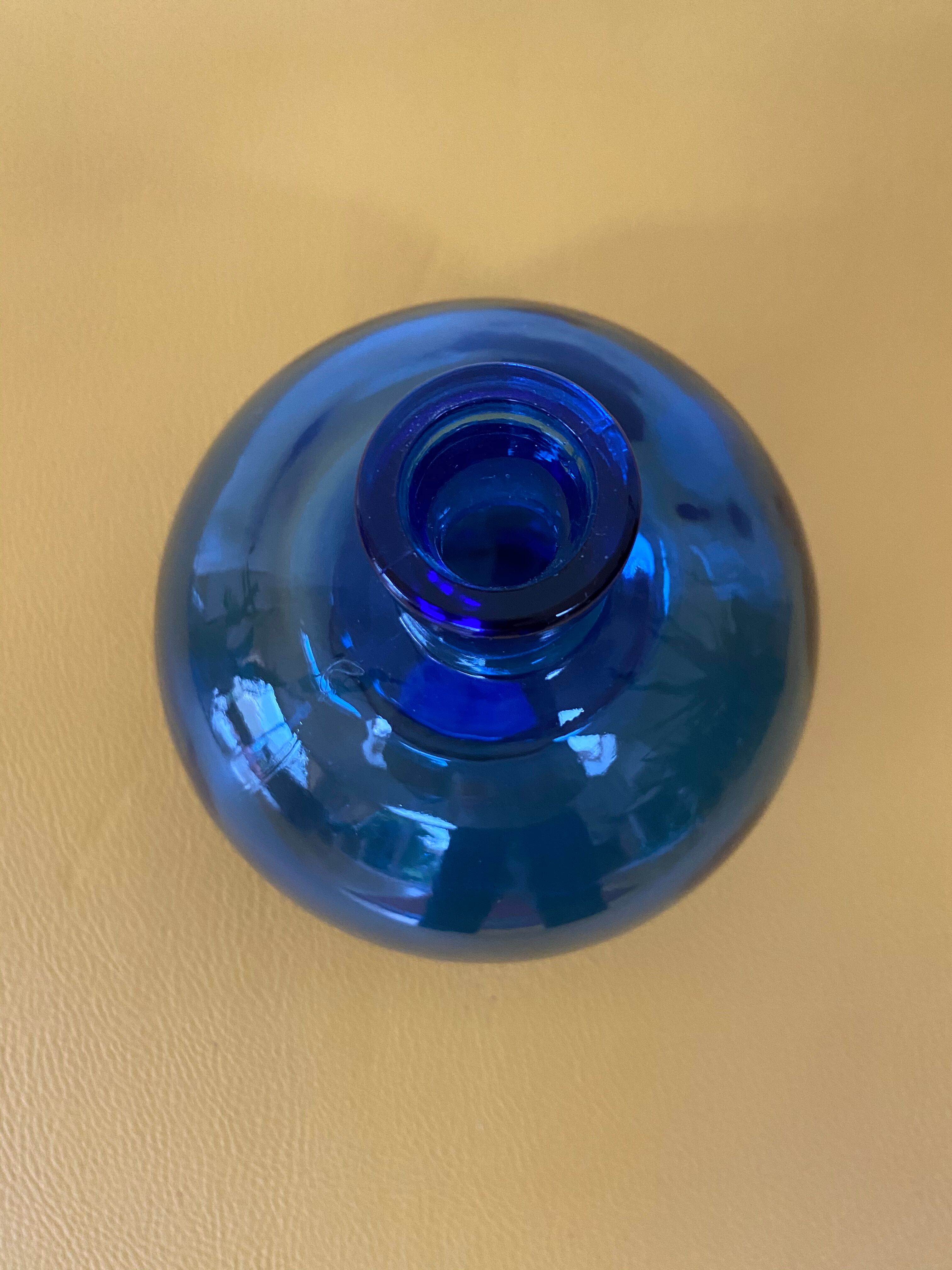 Round cobalt blue glass vase