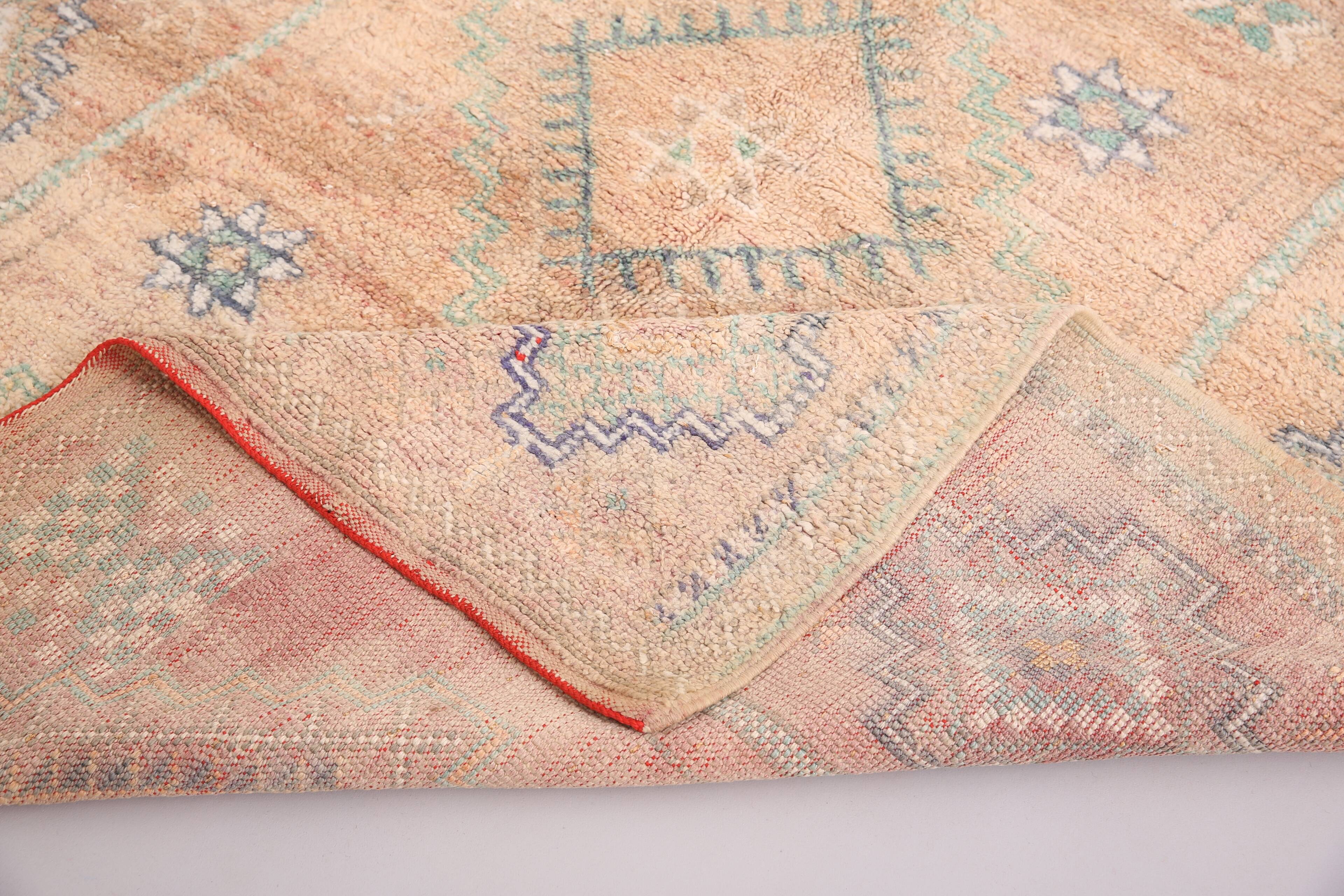 Grand tapis marocain couleur pêche 180 x 414 cm - Tapis marocain vintage - Tapis berbère