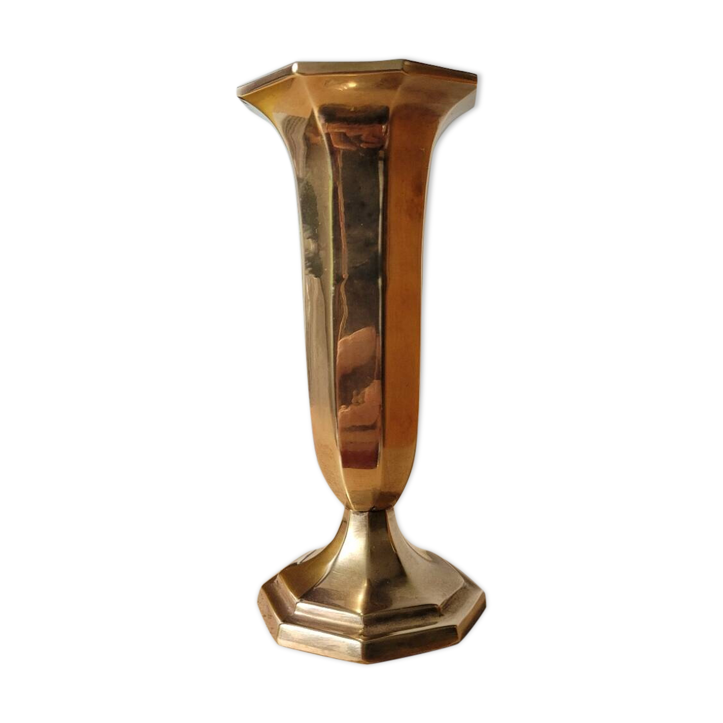 Hexagonal brass vase in trumpet shape