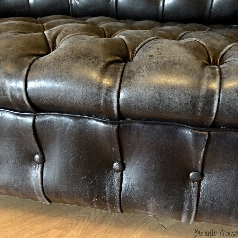 Chesterfield sofa in genuine black leather 3 seats