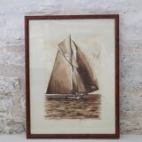 Pair of watercolor washes of sailing ships by Francis Kulhen
