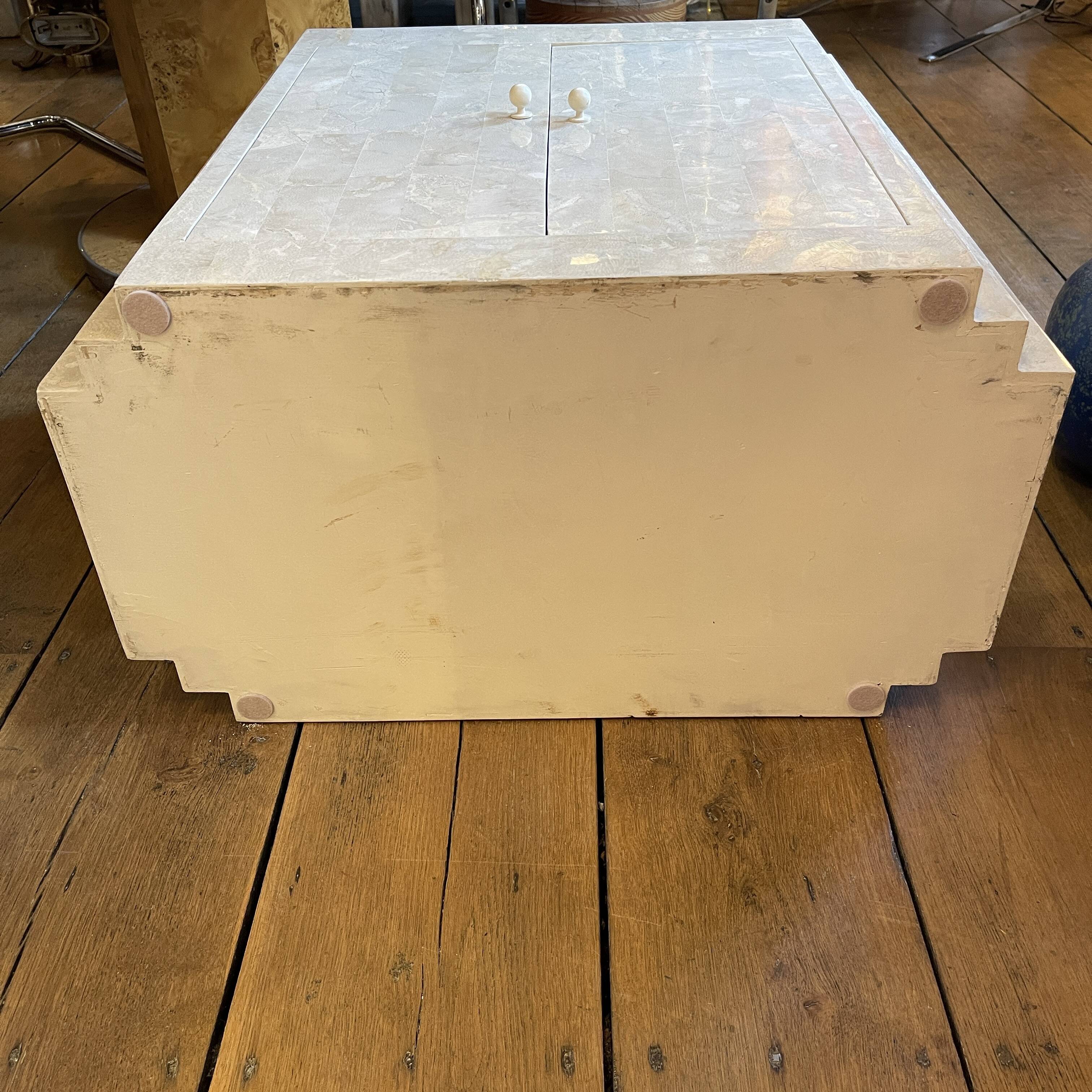Double-sided dresser Design, travertine & brass threads, ca 1960