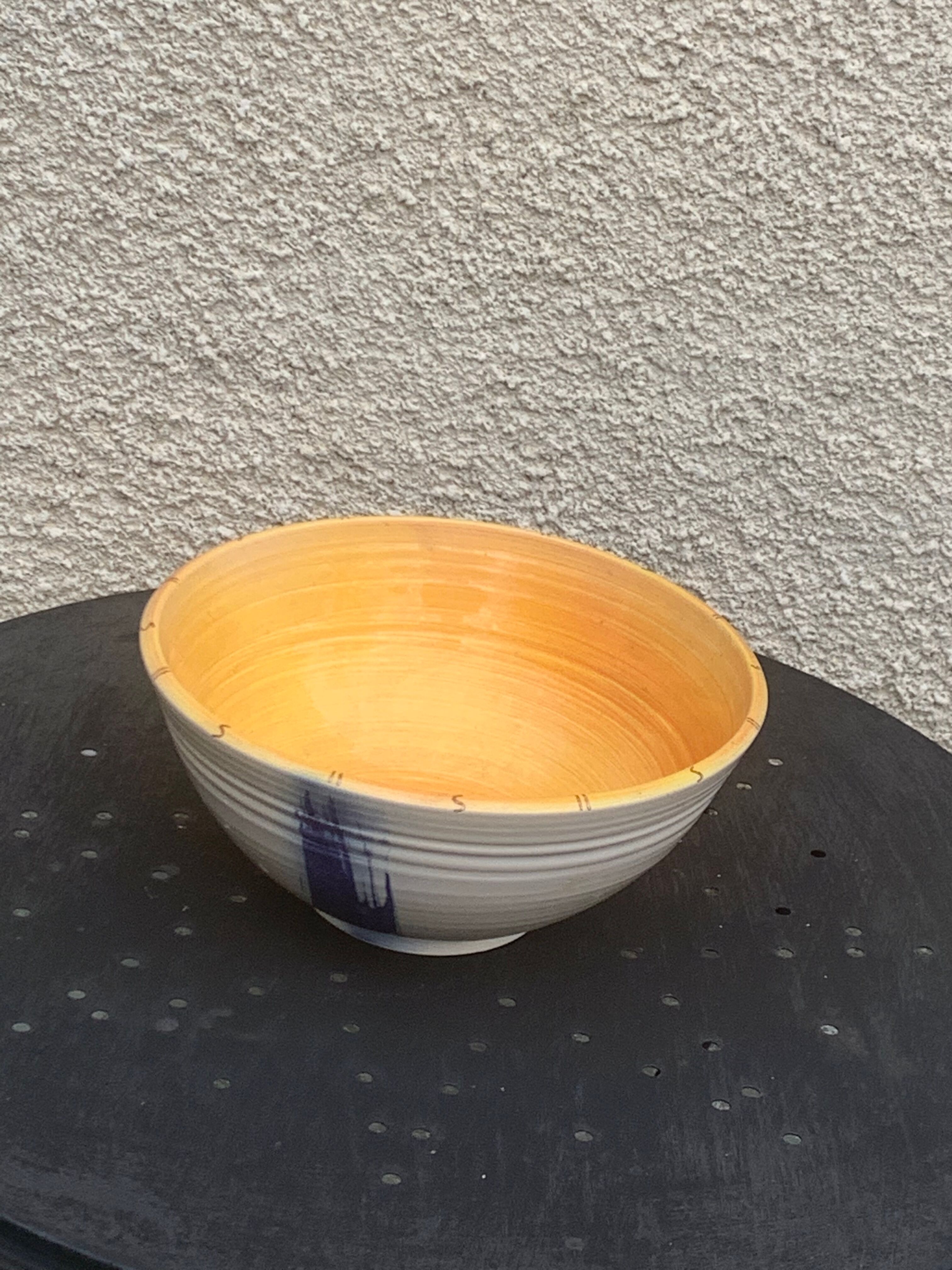 Glazed ceramic salad bowl signed by ceramicist Sarah Semplay vintage